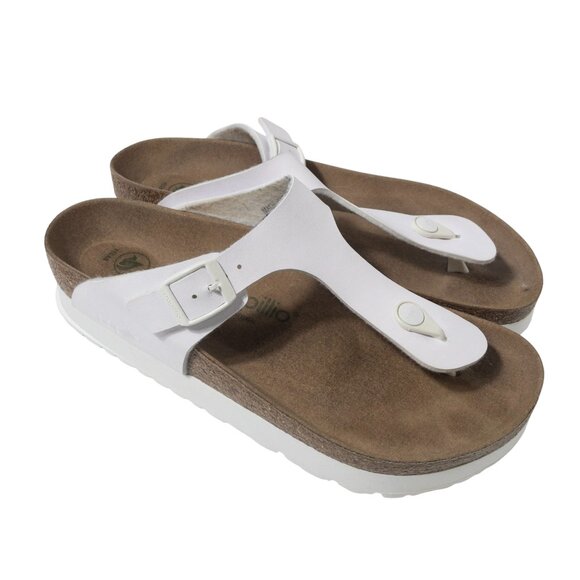 Papillio Birkenstock Gizeh Big Buckle White Sandal SZ 9.5 Beach Summer Vacation - Picture 7 of 10